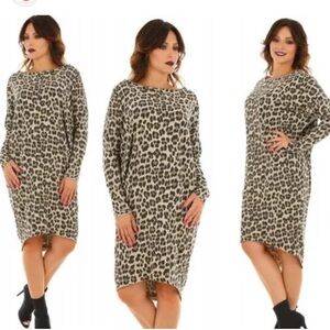 Masai Leopard Animal Print Shirt Dress Oversized Lagenlook Boho Pockets Mobwife